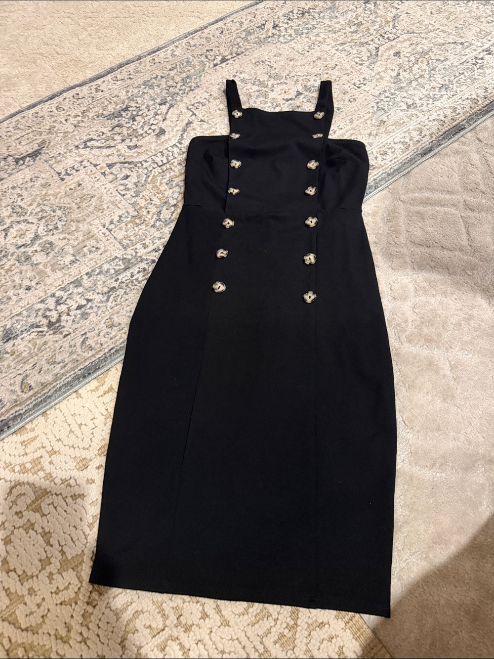 Chic Black Midi Dress with Decorative Buttons